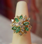 Vintage 18K yellow gold Large 3.25 tcw emerald diamond cluster ring sz 5.25