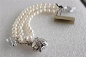NEW Burberry Women's White Pearl Bracelet Heart Watch Locket