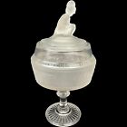 Antique 1879 EAPG Clear & Frosted Glass Westward Ho Lidded Tall Compote 11