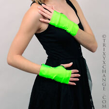 Short Green Gloves Fingerless Arm Cuffs Cyber Cosplay Halloween Costume Raver OS