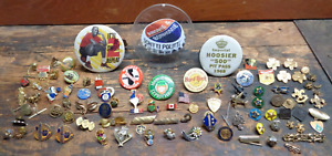 Junk drawer lot vintage advertising buttons jewelry military scouts travel pins