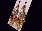 925 Natural Multi-Colored Baltic Amber Ball Hook Chandelier Earrings