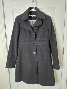 Kenneth Cole New York Jacket Women 6 BLACK Wool Blend Long Sleeve  trench Coat