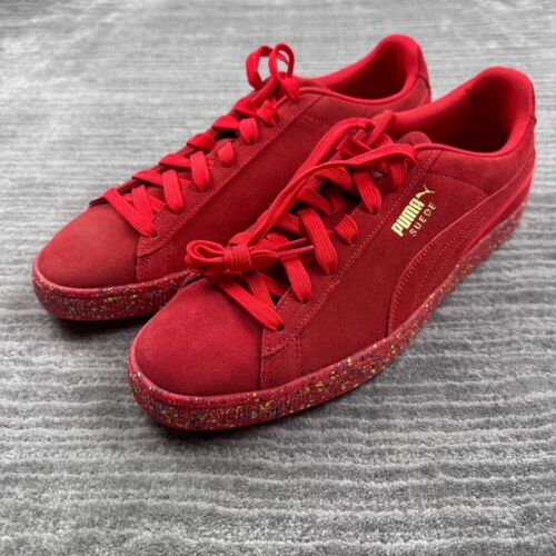 NEW Puma Suede Low Mens 12 Red Casual Sneaker Shoes Speckle 386852