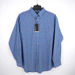 Roundtree & Yorke Men's Long-Sleeve Shirt XL Blue Check Luxury Cotton NWT