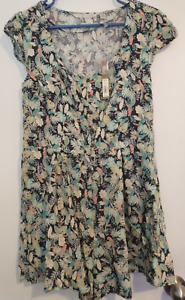 LC Lauren Conrad Blue Floral Birds Tropical Summer Dress Jump Sz 14 NWT Reg $54