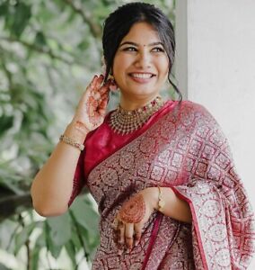Bollywood Designer Pink Silk Saree Indian Ethnic Wedding Party Wear Woven Saree