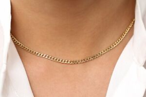 14K Solid Yellow Gold Cuban Link Chain Necklace 24