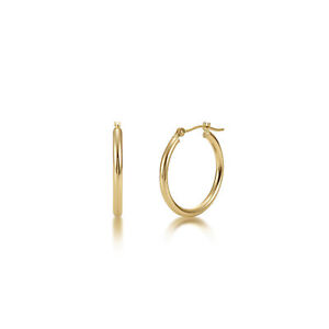 14K Gold Hoop Earrings 2mm width High Polish Finish White or Yellow Gold