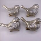 4 Silver Frosted Glitter Glass Bird Ornaments Clip-On Holiday Christmas Tree