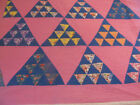 New ListingMinty~Vintage SUGAR LOAF Triangles Quilt~Bubble Gum Pink & Feedsack~Hand Quilted