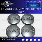 60MM Dark Gray Chrome Wheel Rim Center Hub Caps Emblem 4PC Set for Audi (For: Audi)