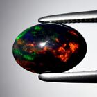 0.77ct 8.2x6mm Oval Cab Natural Floral Flash Play-Of-Color Crystal Black Opal