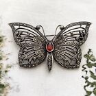Vintage Sterling Silver 925 Marcasite Garnet Butterfly Ladies Brooch Pin