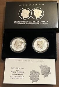 2023 S Reverse Proof $1 Morgan and Peace Silver Dollar 2pc Set Box ,OGP & COA