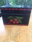 Vintage Painted Metal Recipe Box with Recipes - Black with Strawberry Design