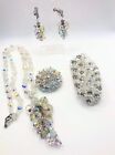 Vintage Aurora Borealis Crystal Cluster Necklace Earrings Bracelet Brooch Set