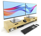 Monitor Stand Riser Bamboo- Dual Drawers Desk Organizer for Computer - Natural