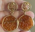 Vintage Amber Colored Sarah Coventry Clip-On Earrings Gold Tone