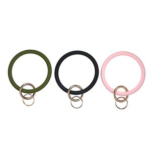 3PCS Silicone Wrist Key Ring Keychain Circle Bracelet Rubber Bangle Round Holder