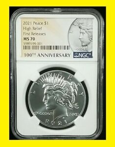 2021 Peace $1 High Relief NGC MS 70 First Releases Silver Coin