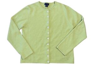Ann Taylor Cardigan Sz Medium 2-Ply Cashmere Green Button Up Casual FLAWS