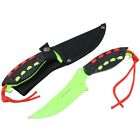 Hunt-Down 8in Light Green Hunting Knife With Black Handle and Green Red paracord