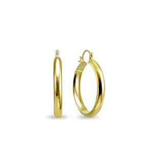 14K Gold 3x20mm Half Round Polished Lightweight Click-Top Hoop Earrings