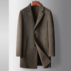 Mens Coat Formal Wool Trench Coat Business Black Double-sided Slim Fit Warm Coat