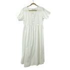Vintage Go Softly House Dress Nightgown Medium Cotton White Cottagecore Prairie