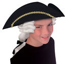 Child Colonial Tricorn Black Hat Wig White George Washington Boys Costume Prop