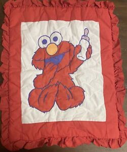 Vintage Sesame Street Elmo Padded Quilted Nursery Crib Blanket Rare