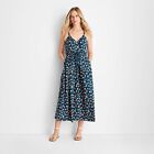 Women's Floral Print Sleeveless Rope Tie Ruched Midi Dress - Future Collective