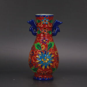 New ListingChinese Porcelain Qing Dynasty Qianlong Enamel Color Phoenix Ear Vase 6.69 Inch