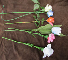6 bone china porcelain flowers wire stem roses carnation tulip pink white yellow