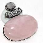 925 Silver Plated-Rose Quartz Rainbow Moonstone Chunky Pendant Jewelry 2