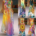 Womens Plus Size Boho Vest Dress Ladies Long Beach Floral Maxi Dress Kaftan