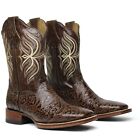 Men's Genuine Leather Cowboy Boots Hand Tooled Rodeo Square Toe Botas Vaqueras