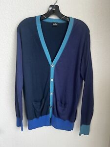 Paul Smith PS Blue Colorblock Cardigan Sweater Size Medium Cotton Silk