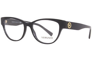 Versace 3287 GB1 Eyeglasses Frame Women's Black/Gold Full Rim Cat Eye 53mm