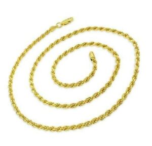Gold Plated Sterling Silver Rope Chain Necklace Diamond-Cut 2mm 925 Silver Rope