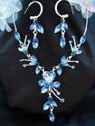 Rhinestone Necklace, Earrings ~ Med. Light Blue, Costume, Bridal, Prom Jewelry