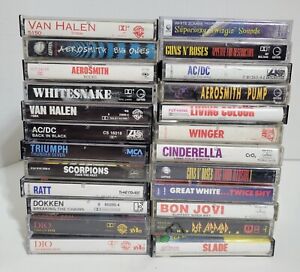 Lot Of 24 Vintage 80’s Rock Cassette Tapes AC/DC,Dio,Dokken,GnR, Aerosmith ++
