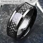 8mm Tungsten Carbide Ring Black Carbon Fiber Inlay Wedding Band Mens Jewelry