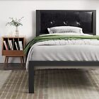 Twin Faux Leather Platform Bed Frame with Button Tufted Headboard, Black