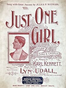 1898 Just One Girl Antique Sheet Music Large Format By Lyn Udall