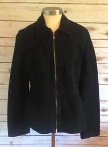 XOXO LEATHER & SUEDE Women Black Suede Zip Down Leather Jacket Coat Size Medium