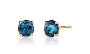 14k Yellow Solid Gold Created Alexandrite CZ Round Stud Earrings 3mm