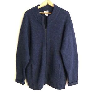 80s LL Bean 100% Shetland Wool Cardigan Mens 2XL Tall VTG Full Zip Marled Blue