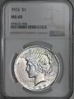 1923-P $1 PEACE SILVER DOLLAR  NGC MS60  #6796231-009 MINT STATE FRESHLY GRADED!